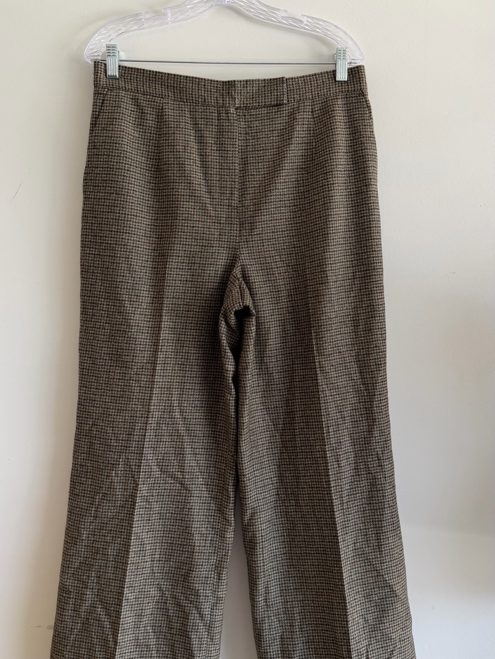 Talbots Womens 12 Wool Blend Houndstooth Plaid Cropped Wide Leg Pants Academia